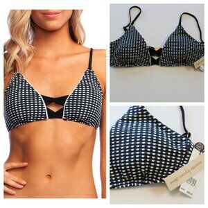Nanette Lepore Femme Dot Enchantress Swim Bikini Top Black White Sz 12 14 NWT